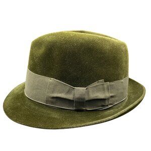 Borsalino Alessandria Italy Olive Green Velour Felt Fedora With Box Sz 7.25